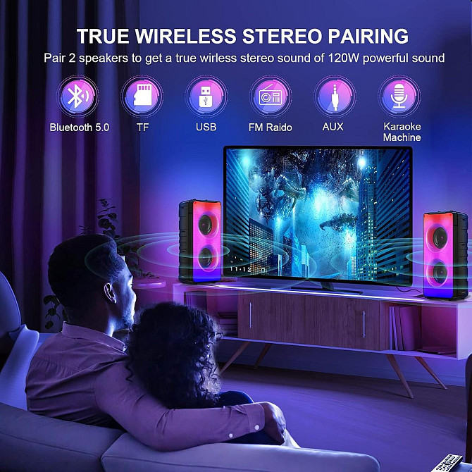 Колонка Bluetooth портативна бездротова стереоколонка 60 Вт з підсвіткою, TWS, FM-радіо, еквалайзеро Київ - фото 4