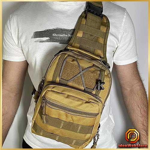 Тактична чоловіча сумка рюкзак слінг через плече чорна армійська міцна міська коричневий кольор Київ - фото 1