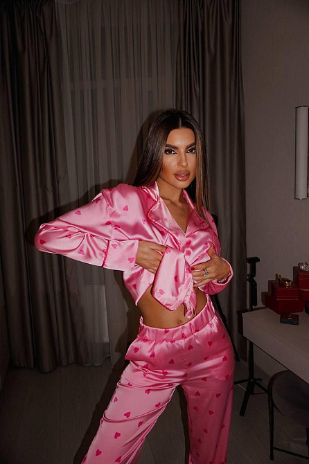 Жіноча піжама двійка з сердечками з шовку армані. Малиновий, 40/42 Одеса - фото 6