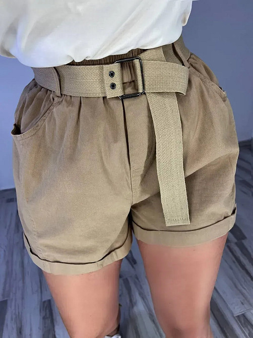 Шорты женские A-N 5701 мом на резинке с ремнем короткие бежевые, бежевый, L, L, 85 см, 112 см Киев - изображение 10