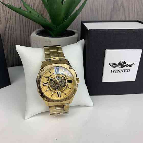 Якісний чоловічий механічний годинник Winner GMT-1159 Gold золото, наручний годинник Віннер скелетон 2022 ( 21478 ) Харків