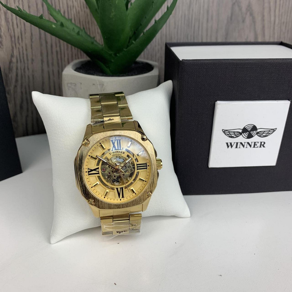 Якісний чоловічий механічний годинник Winner GMT-1159 Gold золото, наручний годинник Віннер скелетон 2022 ( 21478 ) Харьков - изображение 2