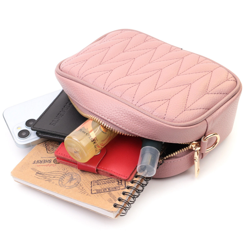 Красивая стеганая женская сумка из натуральной кожи Vintage 22614 Розовая Киев - изображение 10