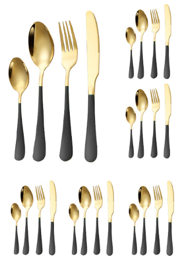 Набор столовых приборов 24 шт х 6 персон Подарочный Нержавеющая сталь Золотые с Черным в Кейсе Кременчуг - изображение 8