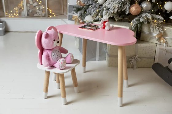 Дитячий комплект столик Хмара (Рожевий) та стільчик Метелик (Рожевий з білим) Вінниця