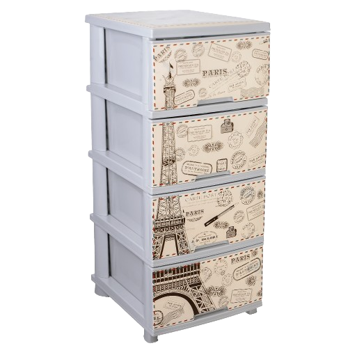 Комод на 4 шухляди 46*39*96см пластик з малюнком Париж крем Алеана Житомир - фото 1
