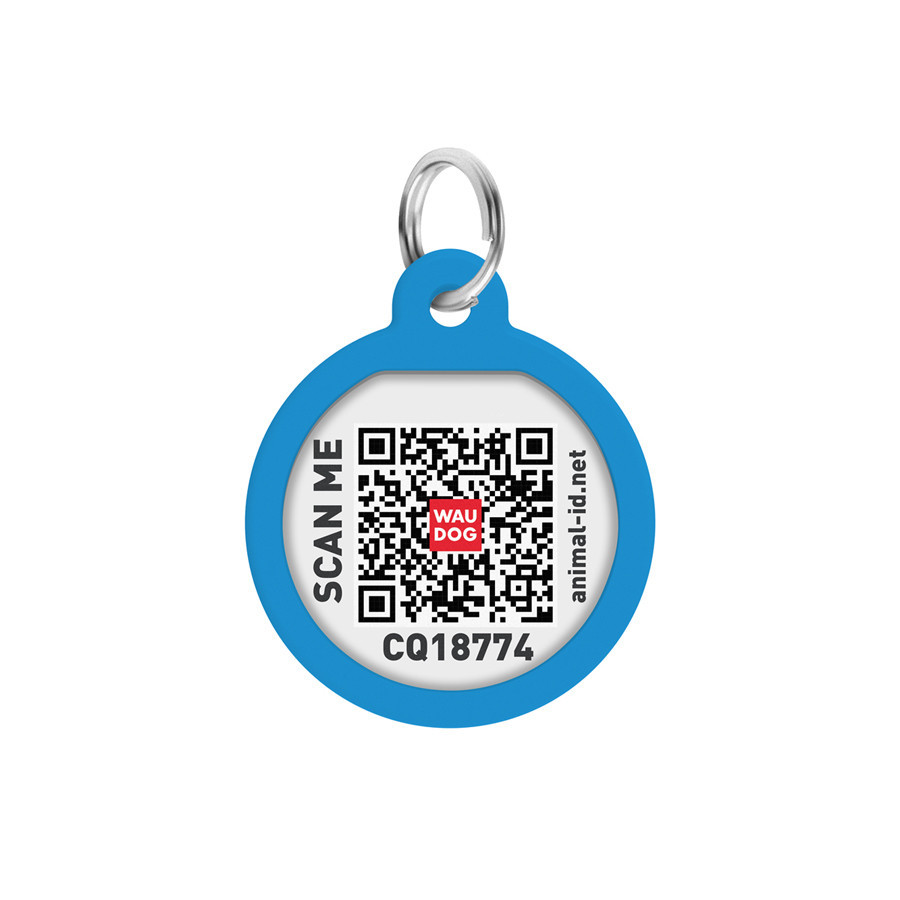 Адресник для собак і котів металевий WAUDOG Smart ID з QR паспортом, малюнок "Градієнт блакитний", коло, Д 25 мм Київ - фото 3