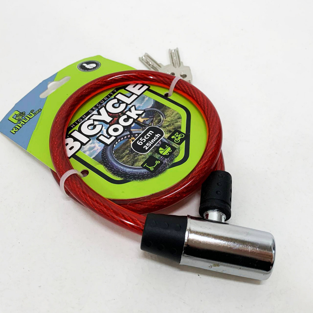 Замок велосипедный KIHUU LOCK 185, 10*65 тросовый, 2 ключа. Цвет: красный OZ-78 Львов - изображение 3