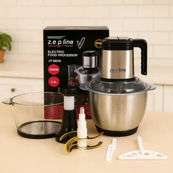 Измельчитель кухонный Zepline ZP-00219 комплект с 2 чашами стекло и металлическая 3.2 л чоппер 3000 Вт Коломыя