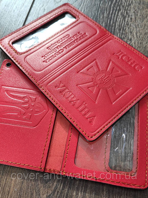 Жіноча шкіряна обкладинка на посвідчення ДСНС червоного кольору Київ - фото 7