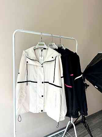 Жіноча вітровка оверсайз із подвійним капюшоном плащівка еммі Білий, 48/52 Одеса