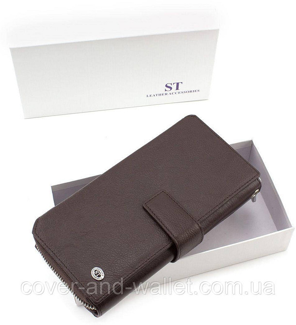 Коричневий шкіряний гаманець клатч ST 228 Київ - фото 6