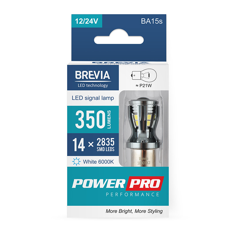 Автолампа Brevia PowerPro LED P21W 350Lm 14x2835SMD 12/24V CANbus, 2шт Львов - изображение 1