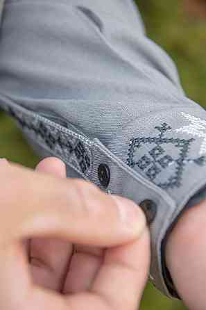 Вишиванка чоловіча, лляна, з довгим рукавом, сіра, лен  - Київ