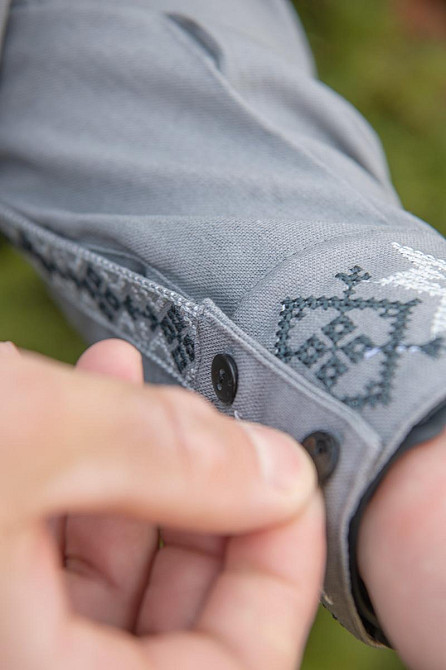 Вышиванка мужская, льняная, с длинным рукавом, серая, лен Киев - изображение 4