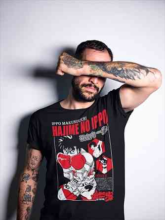 Футболка для хлопчика з аніме принтом Хаджіме Но Іппо Боксінг оверсайз (зріст від 165 до 180) Чорний AnimeJ0383m Дніпро