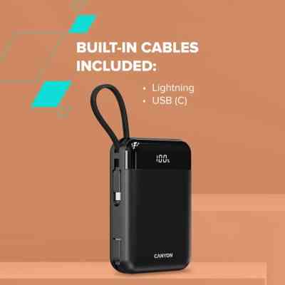 Батарея универсальная Canyon 20000mAh OnPower 204 PD/20W Built-in Lightning Cable (CNS-CPB204B) Винница