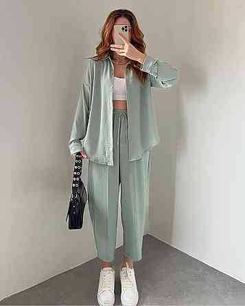 Жіночий легкий брючний костюм-двійка: сорочка та штани американський креп Оливка, 42/44 Одеса