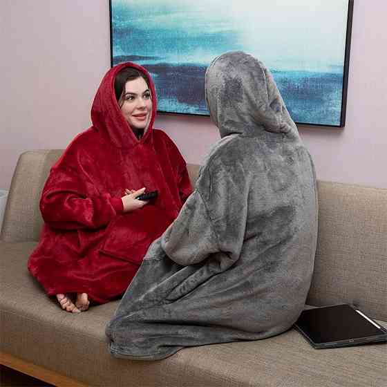 Плед толстовка с капюшоном (100х80см) HUGGLE HOODIE, Серый / Плед-худи / Оверсайз толстовка плед с капюшоном Киев
