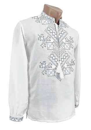Чоловіча вишиванка на довгий рукав з орнаментом Дерево життя сірі нитки Київ