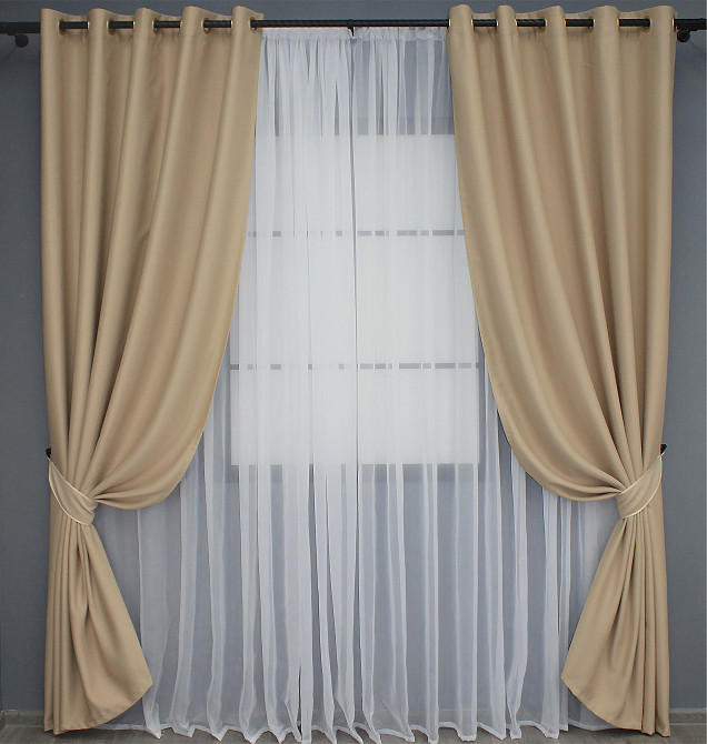 Комплект штор на люверсах VR-Textil Bagema Rvs № 1240ш Бежевый 150х250 см 2 шт (37-0016 ) Киев - изображение 2