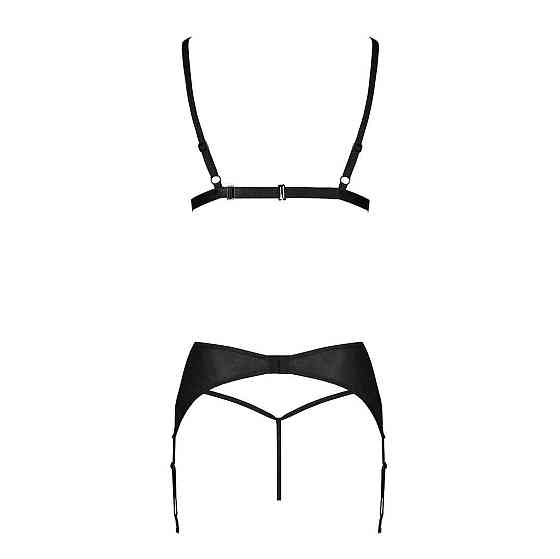 Комплект з екошкіри Passion MILEY SET L/XL, black, трусики, бюстгальтер, пояс для панчіх Sex Aura Київ