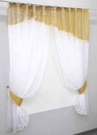 Кухонный комплект VR-Textil № 00к шторки с ламбрекеном белый с золотистым 260х170 см (59-623) Киев