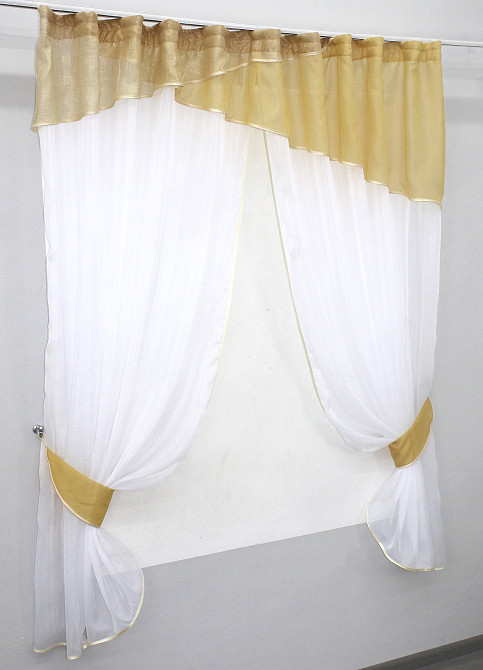 Кухонный комплект VR-Textil № 00к шторки с ламбрекеном белый с золотистым 260х170 см (59-623) Киев - изображение 2