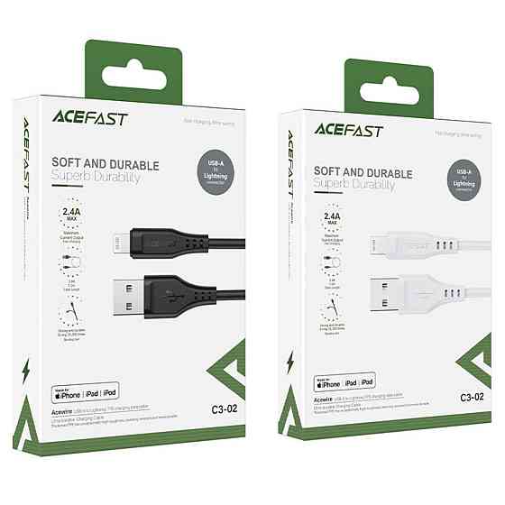 Кабель ACEFAST C3-02 USB - Lightning 2.4A, 1.2m, TPE, TPE конектори, колір чорний AFC3-02B Одеса