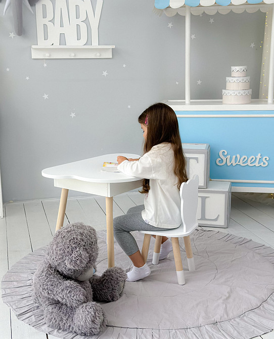 Столик хмаринка з нішею для речей 54х68х50 і стільчик спинка в формі медведика 26х26х24, стіл та стілець в дитячу кімнату, білий Кам'янське - фото 19