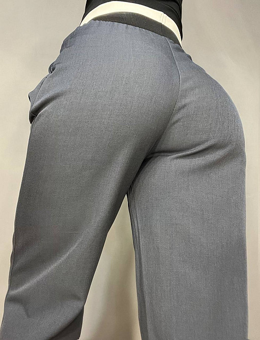 Брюки женские A-N 25110 палаццо широкие высокая талия на резинке со шнурком графит, графит, XL Киев - изображение 8