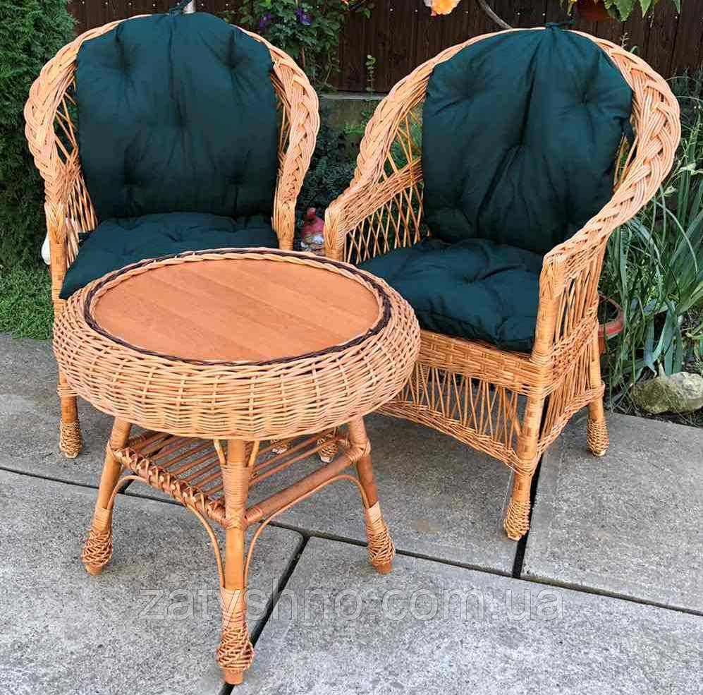 Меблі плетені з зеленими накидками | Меблі з лози | меблі плетені з круглим столом Київ - фото 6