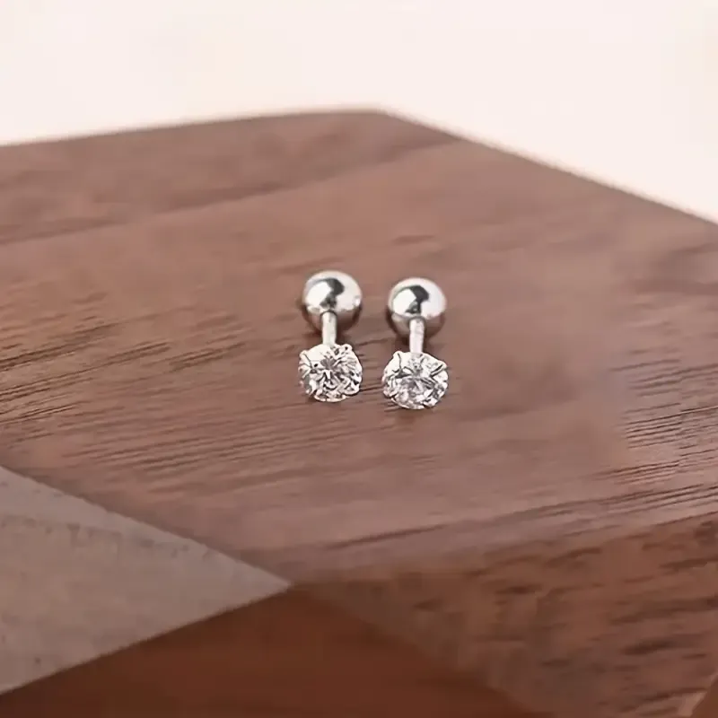 Набор серёжек-гвоздиков из циркония 3 пары – серебристые, гипоаллергенные Киев - изображение 4