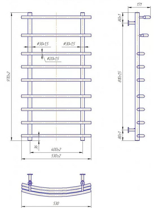 Полотенцесушитель водяной Mario INOX Марио 970х530/400 Киев - изображение 4