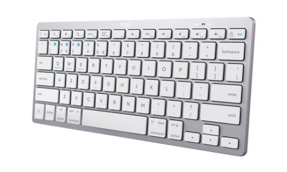 Бездротова мембранна клавіатура Trust Basics Bluetooth 104 клавіші, з підсвіткою, срібляста, компакт Київ
