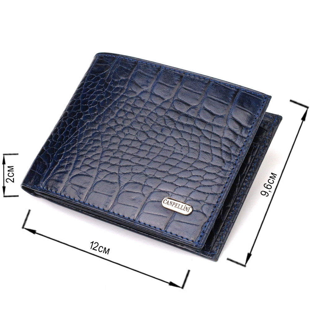 Красивый кошелек для мужчин из натуральной кожи с тиснением под крокодила Синий (CANPELLINI) Киев - изображение 7