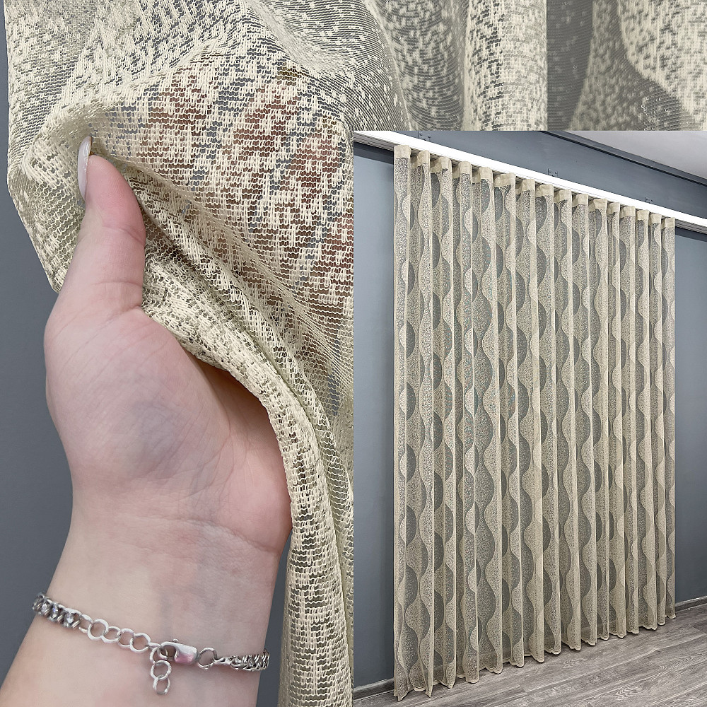 Тюль VR-Textil 1999т Жакард Бежевий 400х270 см (42-1016) Київ - фото 1