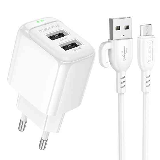 Мережевий зарядний пристрій з кабелем BOROFONE BAS41A Potential dual-port charger set(Micro) White Одеса