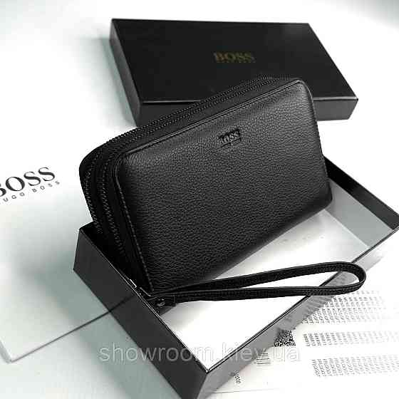 Кожаный брендовый кошелек клатч на два отделения Boss (6614) Киев
