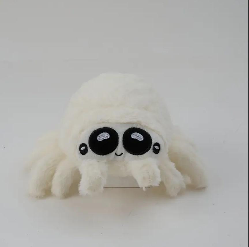 М’яка іграшка білий павук з пухнастим хутром та великими Глазама білого кольору, 17×11 см Київ - фото 3