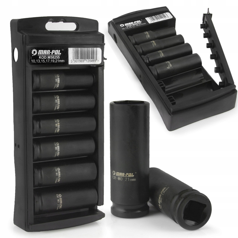 Набор длинных ударных торцевых головок 1/2 6 предметов от 10 до 21 мм Mar-Pol (M58255) Нововолынск - изображение 1
