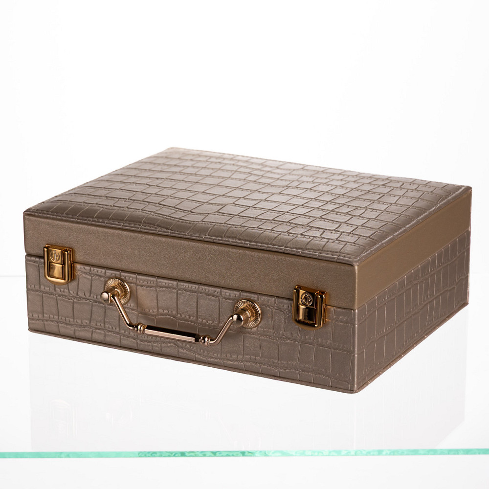 Скринька для прикрас з еко шкіри 19 відділень з дзеркалом 23.5×14×8 см Золотистий HP-5-20GOLD Коломыя - изображение 1