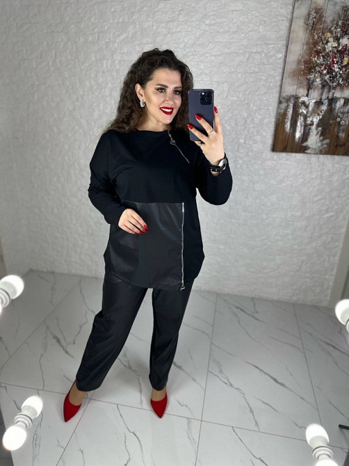 Повсякденний костюм з блискавками "Skylar" оптом | Батал | Розпродаж моделі Чорний, 50-52 Київ - фото 4