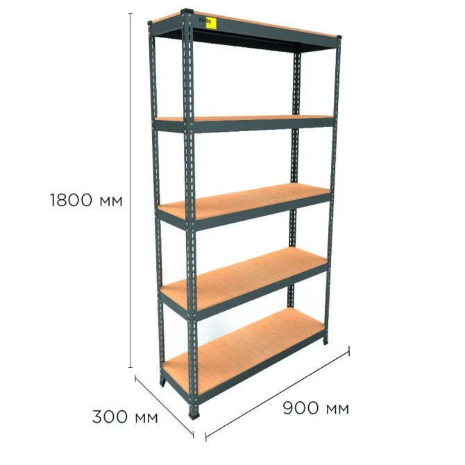 Металлический стеллаж Emby Light Series (размер 1800х900x300мм) 5 полок ДСП до 100кг Черный Винница - изображение 3
