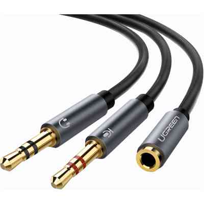 Кабель мультимедийный AUX 3.5mm TRRS to TRSx2 M/M 0.20m Aluminum Case AV140 White Ugreen (20899) Винница