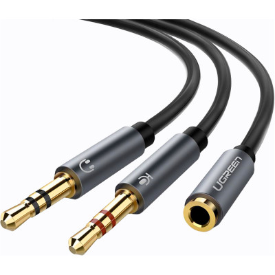 Кабель мультимедийный AUX 3.5mm TRRS to TRSx2 M/M 0.20m Aluminum Case AV140 White Ugreen (20899) Винница - изображение 1