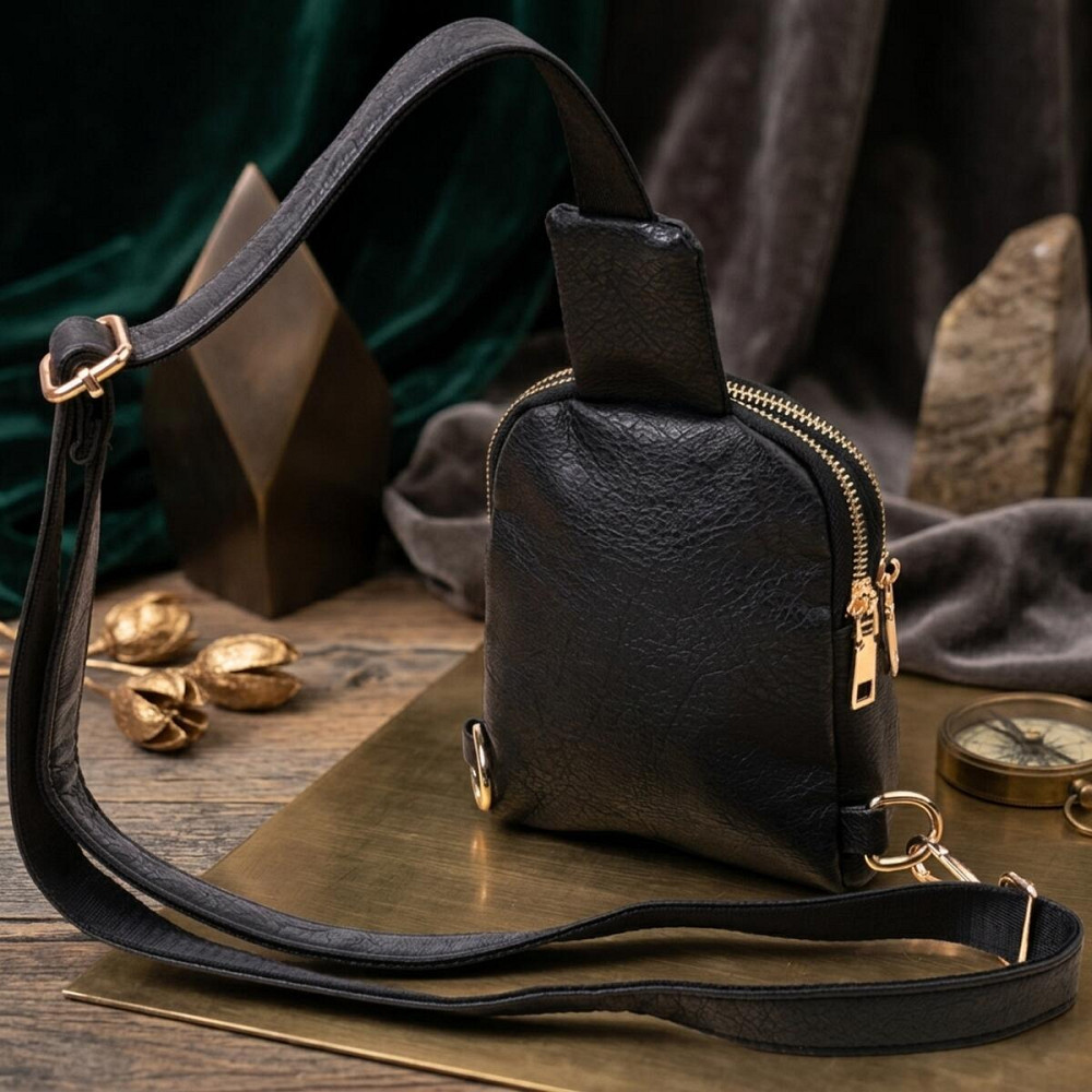 Невелика жіноча сумка через плече на два відділення з екошкіри Vintage 22784 Чорний Київ - фото 14