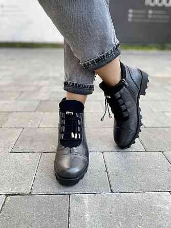 Черевики жіночі Odzi антрацит натуральна шкіра зима висота 10,5см підошва 2/4см (2361) Коломыя