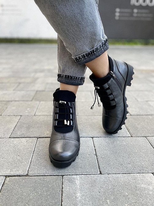 Черевики жіночі Odzi антрацит натуральна шкіра зима висота 10,5см підошва 2/4см (2361) Коломия - фото 6