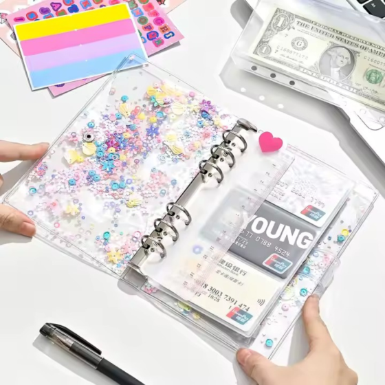 Блокнот-планер для финансов формат А6,планер бюджета и хранения денег,органайзер прозрачный с блестками Каменец-Подольский